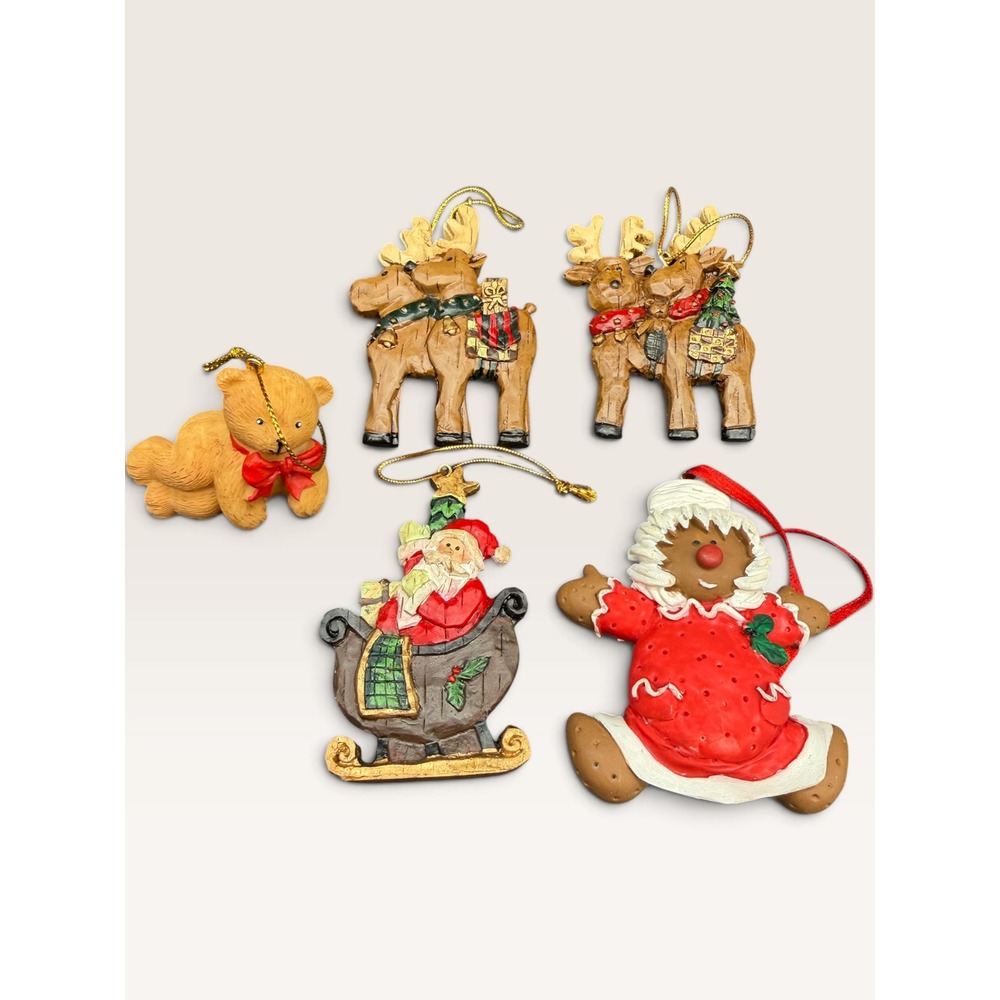 Assorted Vtg House of Lloyd 90's‎ Christmas Resin Ornament Set 5 Reindeer Sleigh - Picture 2 of 5